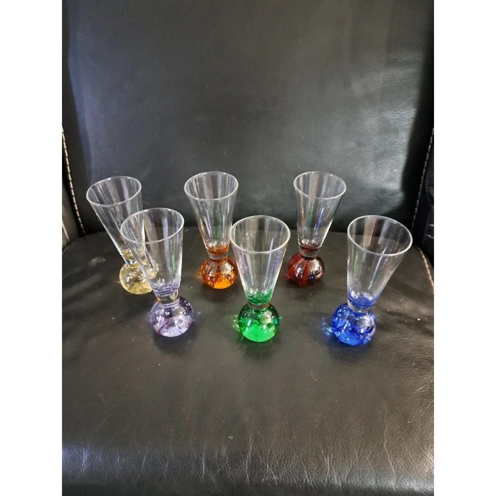 Vintage Mid‎ Century Modern Bubble Base Shot Glasses Set of 6 Multicolor Barware